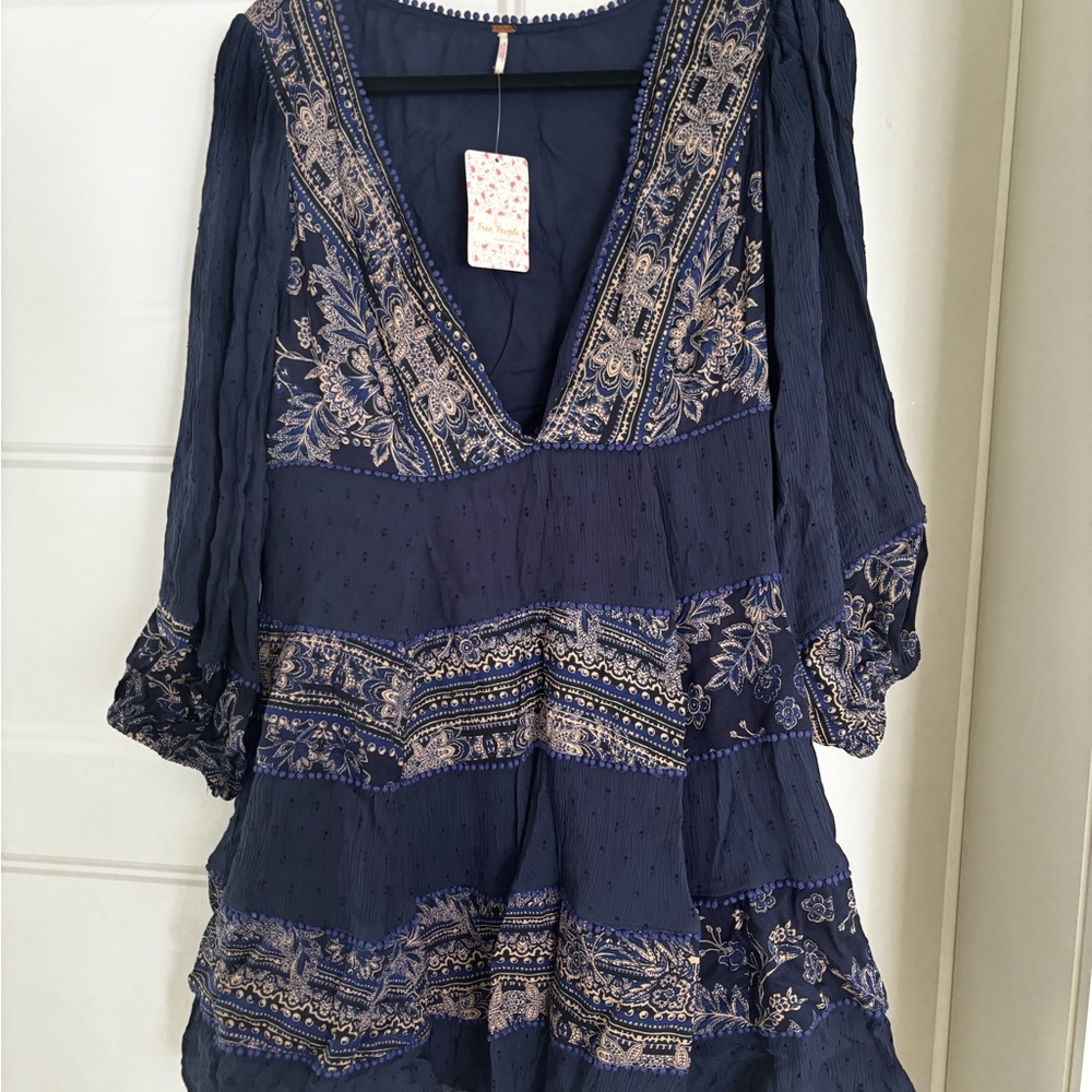 Free People Navy Blue Boho Floral Dress